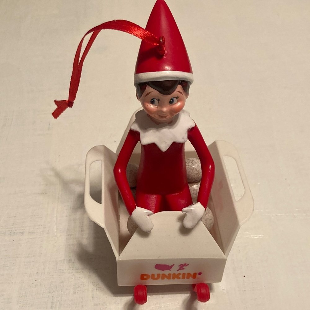 Dunkin Donuts Elf Holiday Hanging Ornament 2022 Red and White